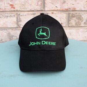 John Deere Hat Black with Green Embroidering